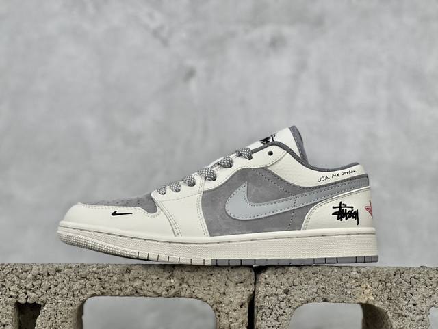 Air Jordan 1 Low Aj1 乔1 斯图西联名-米灰双色 高端定制 低帮复古篮球鞋 Sj9950-044 #定制鞋盒 大厂纯原品质出货 超高清洁度