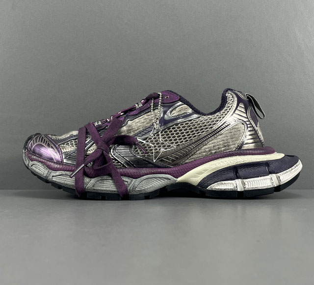 渠道优势 价格下调 品质不变 ！ X版：巴黎世家 紫色 Balenciaga 巴黎世家3Xl 网 布 系带 做旧 低帮户外概念鞋，货号：734734 W3Xl5