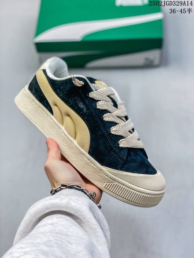 Puma 彪马 原楦原纸版开发版型，采用翻毛皮革鞋面材质，外置耐磨橡胶大底创新重塑,全新彪马Puma Suede Low Xl Black White 经典明星
