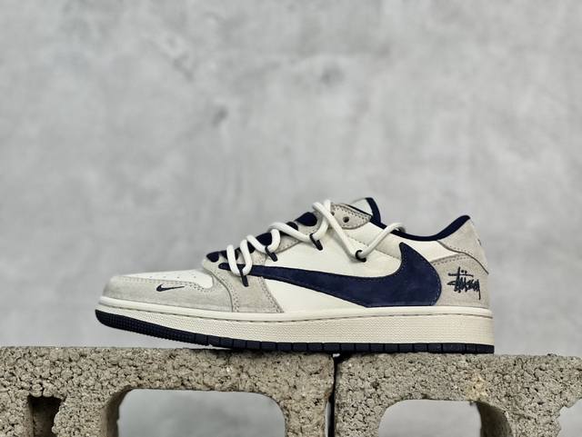 放店私 Travis Scott X Fragment Design X Air Jordan 1 Low Og Sp Aj1 乔1 斯图西联名 蓝勾抽绳 低帮