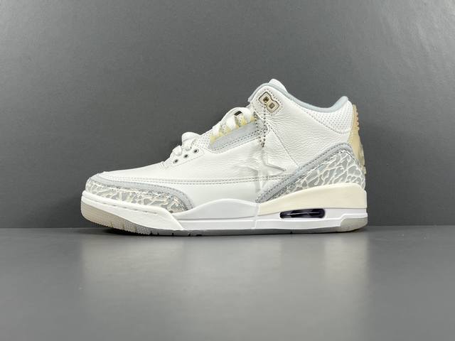 渠道优势，支持代发！ X版：顶级Aj3 灰白 Jordan Air Jordan 3 Lvory 头层牛皮 中帮 防滑减震耐磨 潮流复古篮球鞋 男款 货号：Fj