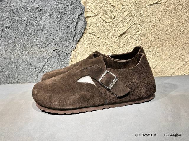 新品上市实拍 博肯 勃肯Birkenstock Boston Suede Shearling 波士顿系列士低帮牛皮绒面革复古软木底包头露跟休闲鞋 货号： 056