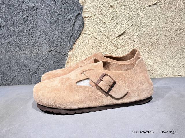 新品上市实拍 博肯 勃肯Birkenstock Boston Suede Shearling 波士顿系列士低帮牛皮绒面革复古软木底包头露跟休闲鞋 货号： 056