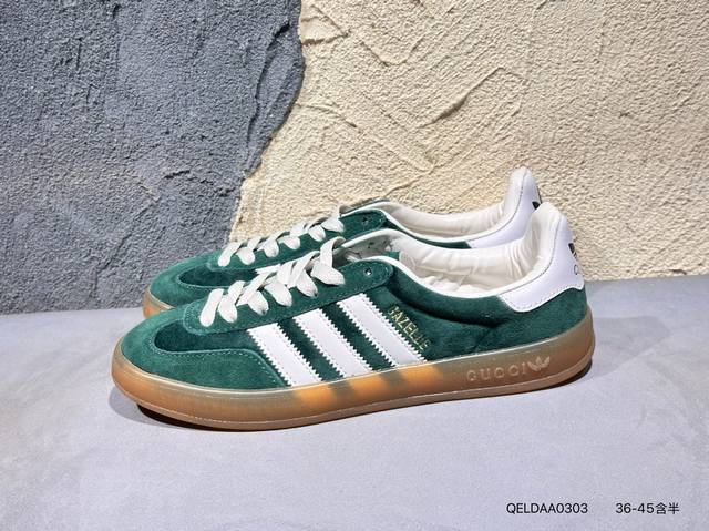 Adidas 阿迪达斯 男女鞋采用翻毛皮与天鹅绒布鞋面材质，皮革内里贴缓震Pu乳胶脚垫，外置耐磨大底 “复古运动”最新跨界联名，意大利奢侈品牌-古驰Gucci