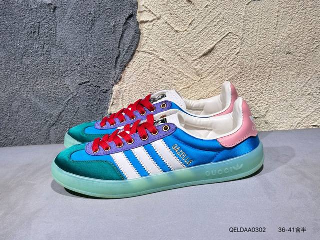 Adidas 阿迪达斯 男女鞋采用翻毛皮与天鹅绒布鞋面材质，皮革内里贴缓震Pu乳胶脚垫，外置耐磨大底 “复古运动”最新跨界联名，意大利奢侈品牌-古驰Gucci