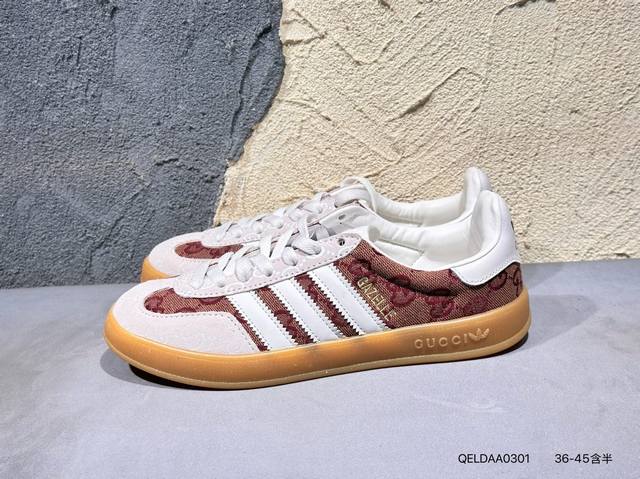 Adidas 阿迪达斯 男女鞋采用翻毛皮与天鹅绒布鞋面材质，皮革内里贴缓震Pu乳胶脚垫，外置耐磨大底 “复古运动”最新跨界联名，意大利奢侈品牌-古驰Gucci