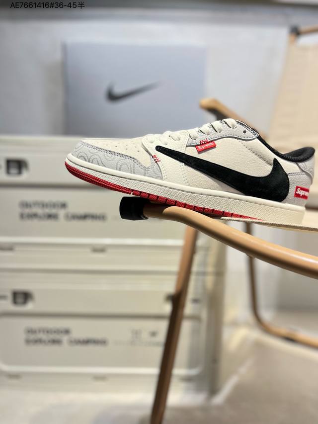 定制鞋盒 纯原大厂# Supreme X乔丹Air Jordan 1 Low Aj1低帮系列篮球鞋 官方同步配色 原装级产物 #拒绝公底 立体鞋型 细节完美 D