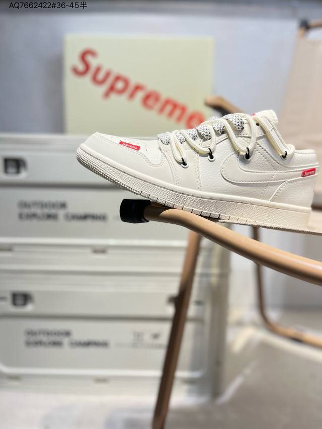 定制鞋盒 纯原大厂# Supreme X乔丹Air Jordan 1 Low Aj1低帮系列篮球鞋 官方同步配色 原装级产物 #拒绝公底 立体鞋型 细节完美Sj