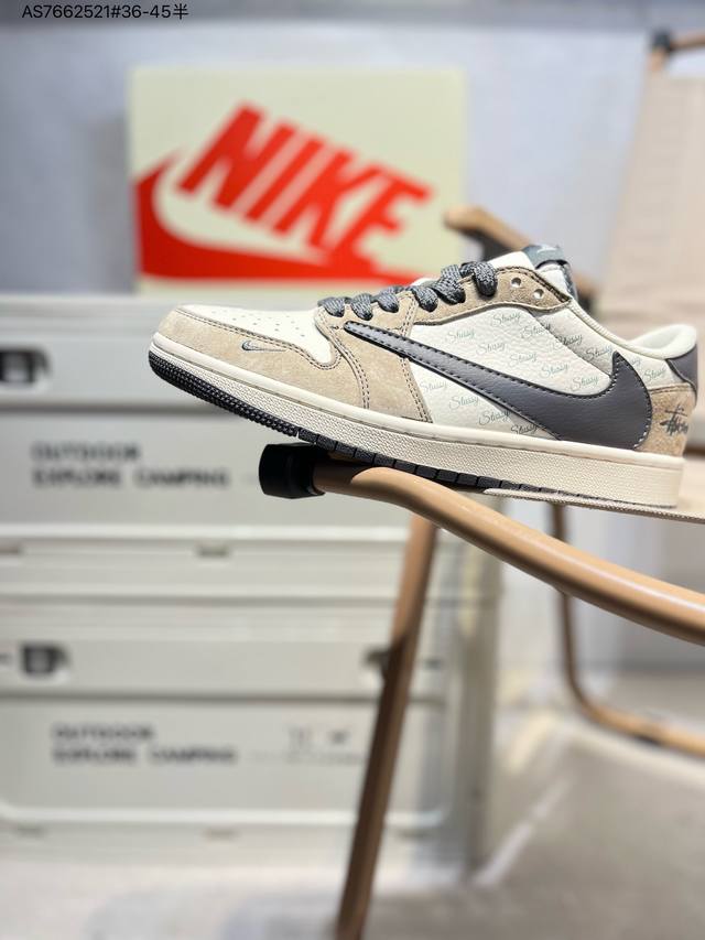 定制鞋盒 纯原大厂# 斯图西 X乔丹Air Jordan 1 Low Aj1低帮系列篮球鞋 官方同步配色 原装级产物 #拒绝公底 立体鞋型 细节完美 高清洁度X
