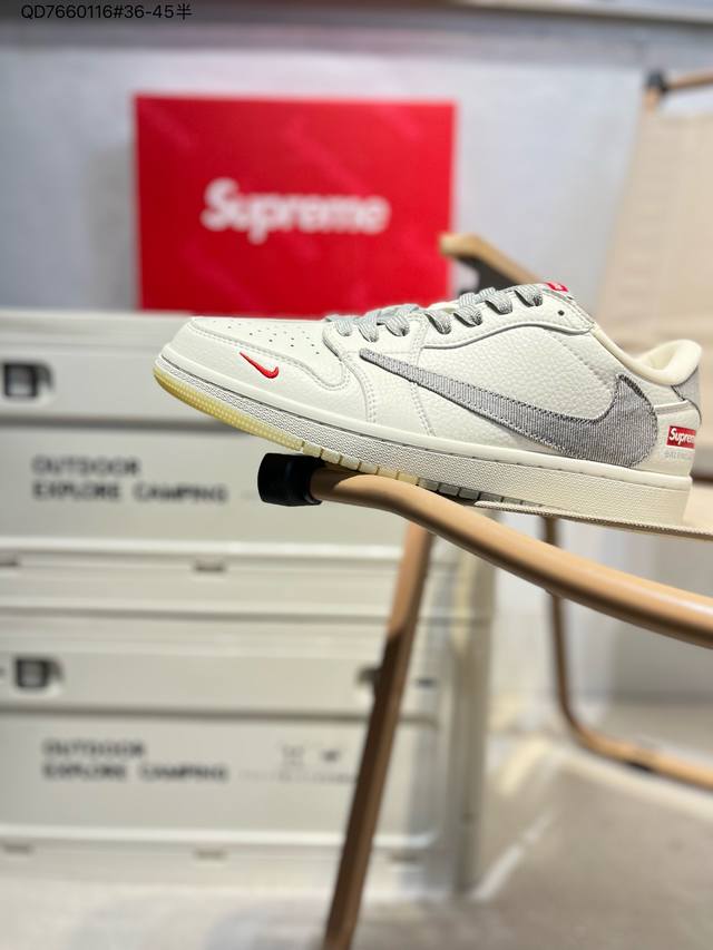 定制鞋盒 纯原大厂# Supreme X乔丹Air Jordan 1 Low Aj1低帮系列篮球鞋 官方同步配色 原装级产物 #拒绝公底 立体鞋型 细节完美Jh