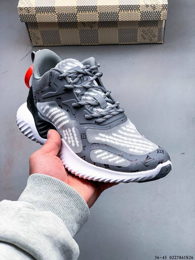 德国进口贾卡织面机台，原装半透明呼吸网纱材质阿迪达斯Adidas Alphabounce M 阿尔法高弹马牌鲨鱼鳃纹大底休闲运动慢跑鞋“浅灰呼吸冰丝网纱” 02