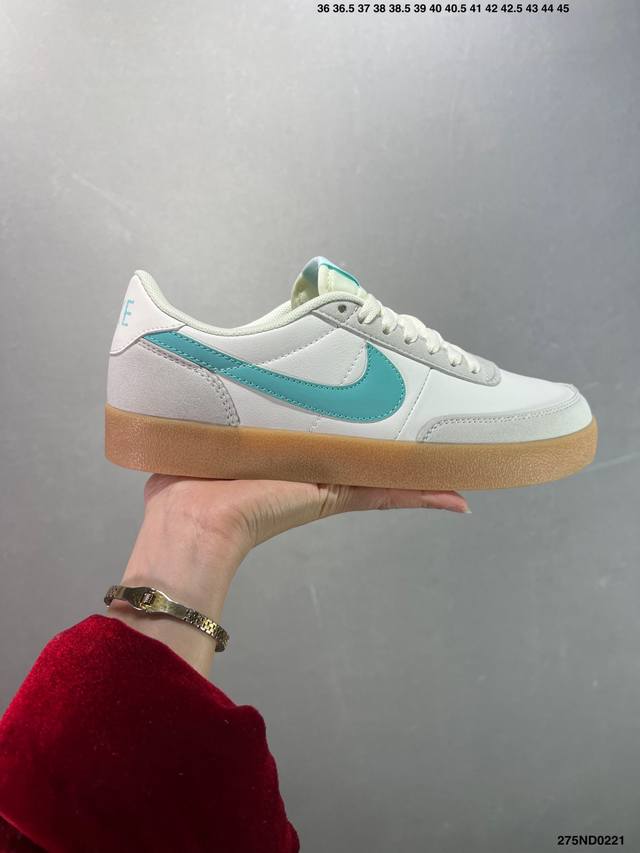特价J.Crew X Nk Killshot Ii Leather 联名复古板鞋 432997-107 采用米白色皮革制作鞋身 Swoosh 点缀其中 最后搭载