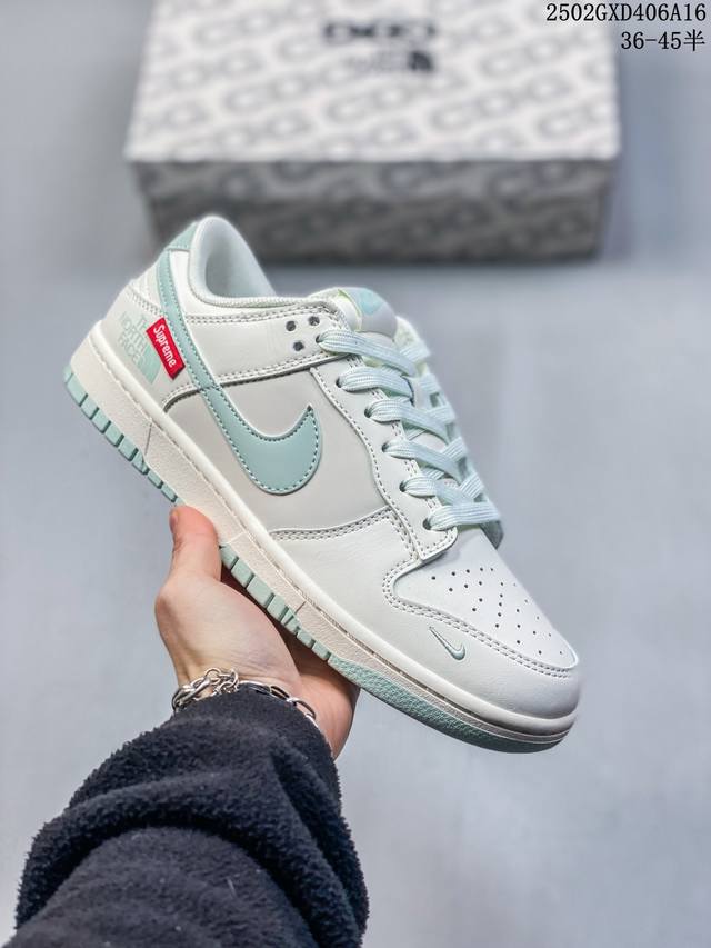 Nike Sb Dunk Low“ 北面Supreme联名 竹篁绿” 周年高端定制 低帮休闲板鞋 定制鞋盒 大厂纯原品质出货 超高清洁度 皮料切割干净无任何毛边
