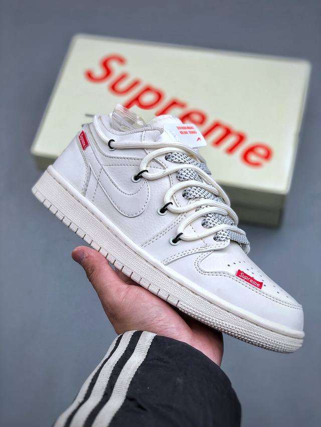 Air Jordan 1 Low Aj1 乔1 Supreme联名-米白红小标 高端定制 低帮复古篮球鞋 Sj9950-017 #定制鞋盒 大厂纯原品质出货 超